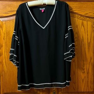 Bell Sleeve Embroidered Chiffon Top